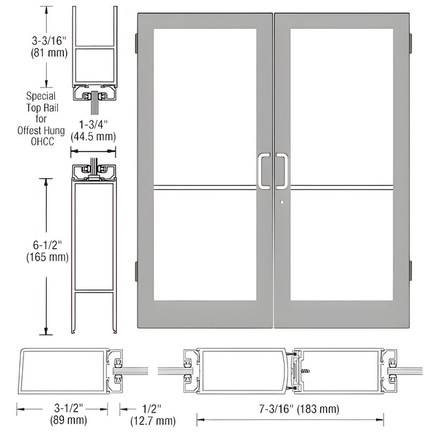 CRL-U.S. Aluminum Custom KYNAR® Paint Custom Pair Series 400 Medium Stile Butt Hinged Entrance Door for Overhead Concealed Door Closers