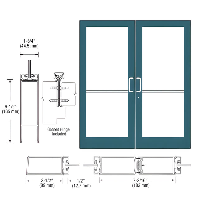 CRL-U.S. Aluminum Custom KYNAR® Paint Custom Pair Series 400 Medium Stile Geared Hinge Entrance Doors for Surface Mount Door Closers