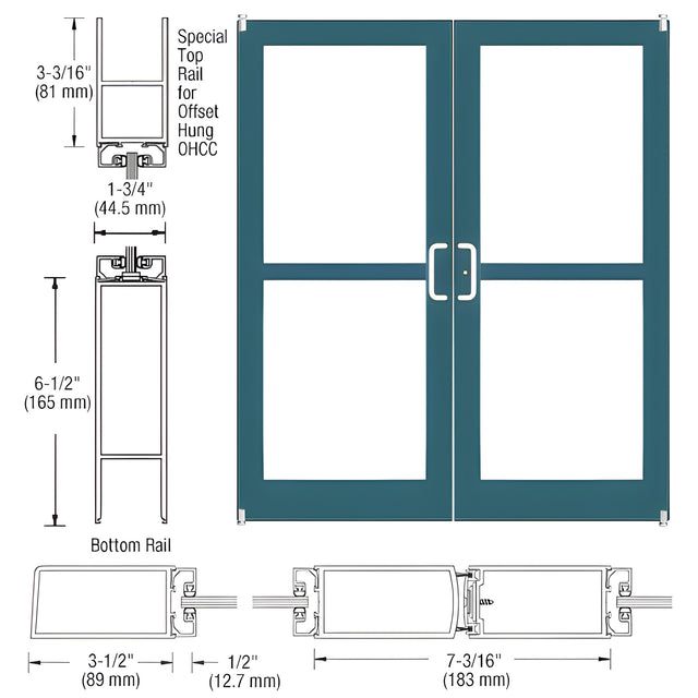 CRL-U.S. Aluminum Custom KYNAR® Paint Custom Pair Series 400 Medium Stile Offset Pivot Entrance Doors For Panics and Overhead Concealed Door Closers