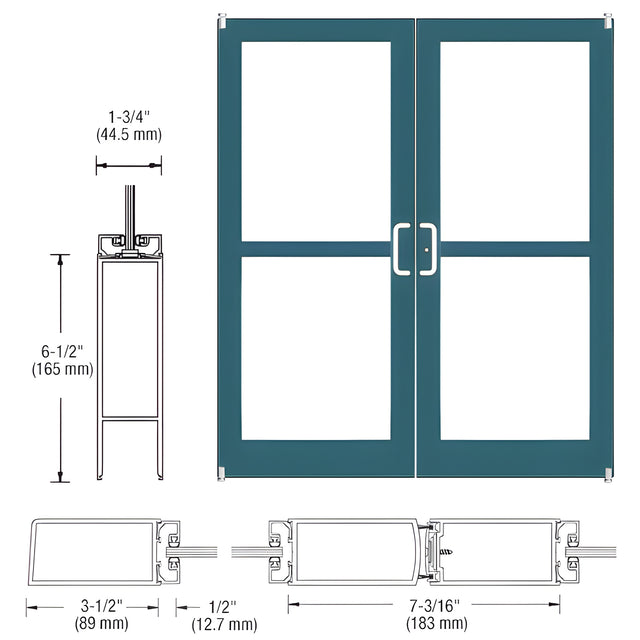 CRL-U.S. Aluminum Custom KYNAR® Paint Custom Pair Series 400 Medium Stile Offset Pivot Entrance Doors For Panics for Surface Mount Door Closers
