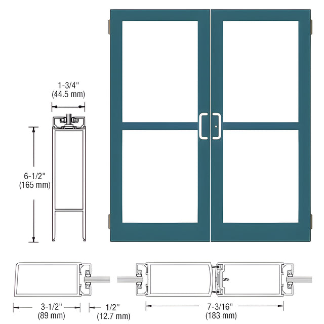 CRL-U.S. Aluminum Custom KYNAR® Paint Custom Pair Series 400 Medium Stile Butt Hinged Entrance Door With Panics for Surface Mount Door Closers