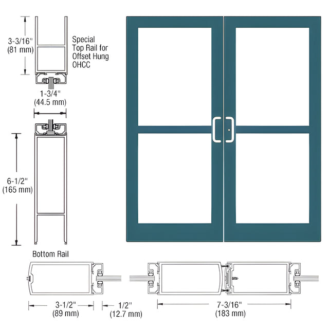 CRL-U.S. Aluminum Custom KYNAR® Paint Custom Pair Series 400 Medium Stile Center Pivot Entrance Doors For Panics and Overhead Concealed Door Closers