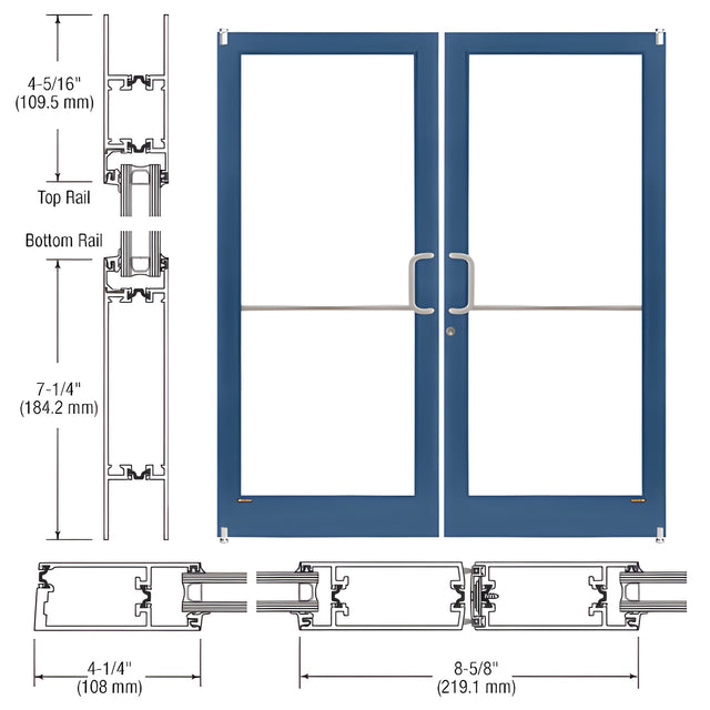 CRL-U.S. Aluminum Custom KYNAR® Paint Custom Pair Series 400T Thermal Medium Stile Offset Pivot Entrance Doors for Surface Mount Door Closers