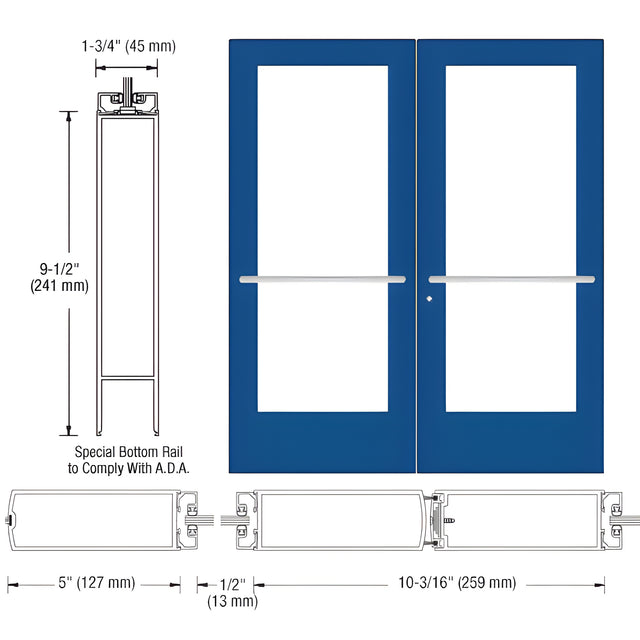 CRL-U.S. Aluminum Custom KYNAR® Paint Custom Pair Series 550 Wide Stile Center Pivot Entrance Door for Overhead Concealed Door Closers