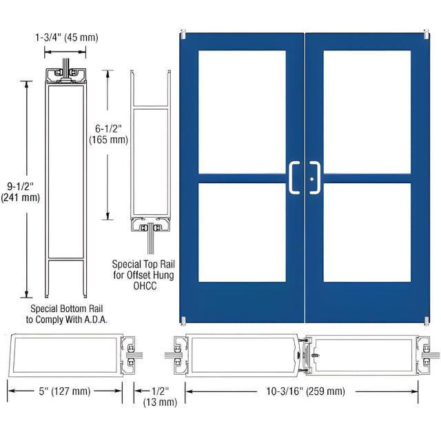 CRL-U.S. Aluminum Custom KYNAR® Paint Custom Pair Series 550 Wide Stile Offset Pivot Entrance Door With Panics for Overhead Concealed Door Closers