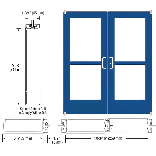CRL-U.S. Aluminum Custom KYNAR® Paint Custom Pair Series 550 Wide Stile Offset Pivot Entrance Door With Panics for Surface Mount Door Closers