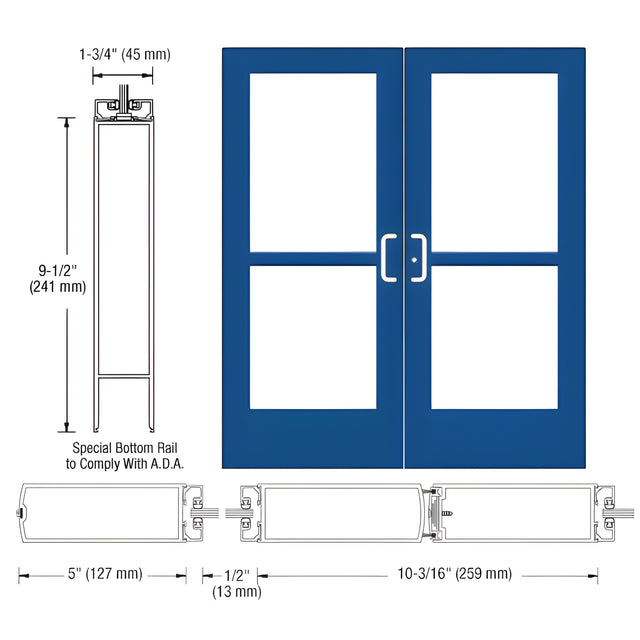 CRL-U.S. Aluminum Custom KYNAR® Paint Custom Pair Series 550 Wide Stile Center Pivot Entrance Doors With Panics for Overhead Concealed Door Closers