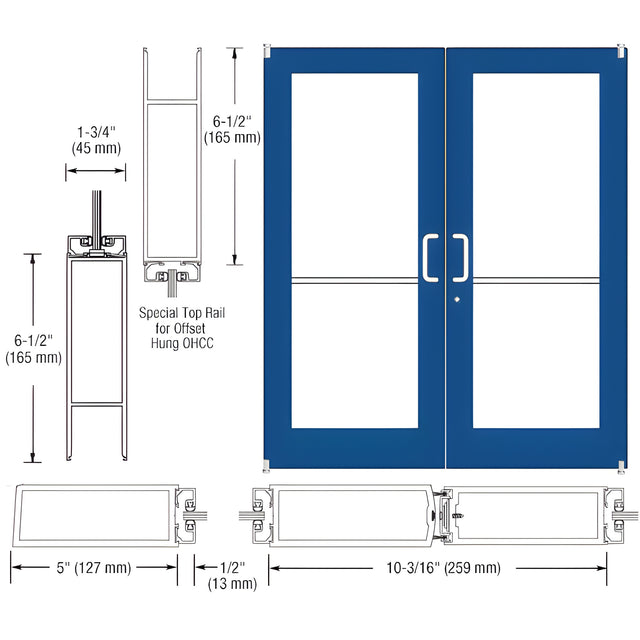 CRL-U.S. Aluminum Custom KYNAR® Paint Custom Pair Series 550 Wide Stile Offset Pivot Entrance Door for Overhead Concealed Door Closers