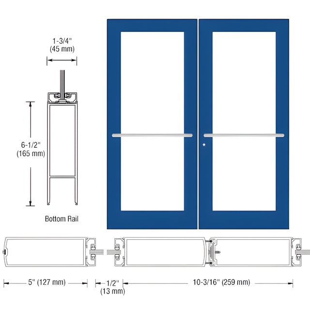 CRL-U.S. Aluminum Custom KYNAR® Paint Custom Pair Series 550 Wide Stile Center Pivot Entrance Door for Overhead Concealed Door Closers