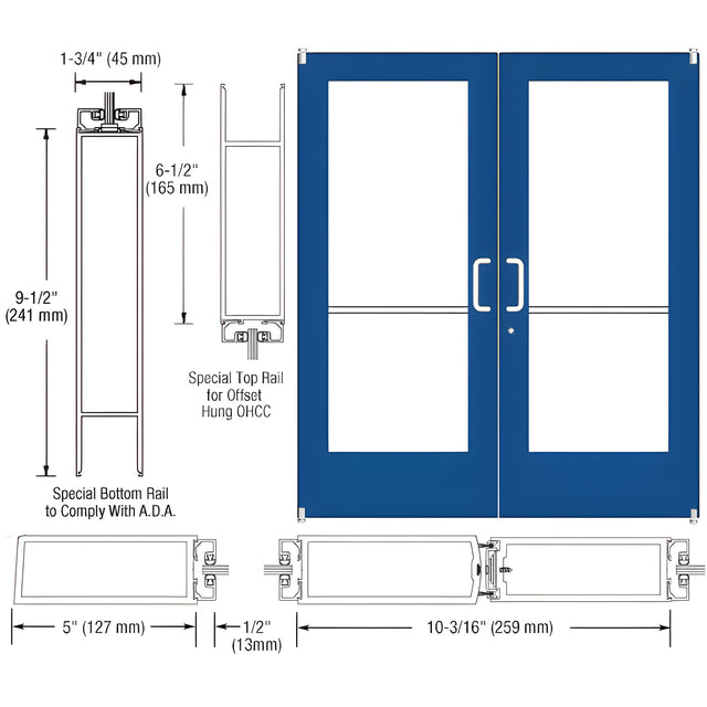 CRL-U.S. Aluminum Custom KYNAR® Paint Custom Pair Series 550 Wide Stile Offset Pivot Entrance Doors for Overhead Concealed Door Closers