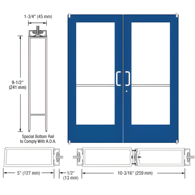 CRL-U.S. Aluminum Custom KYNAR® Paint Custom Pair Series 550 Wide Stile Offset Pivot Entrance Doors for Surface Mount Door Closers