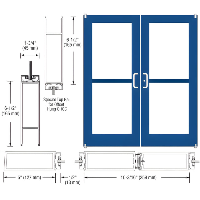 CRL-U.S. Aluminum Custom KYNAR® Paint Custom Pair Series 550 Wide Stile Offset Pivot Entrance Doors For Panics and Overhead Concealed Door Closers