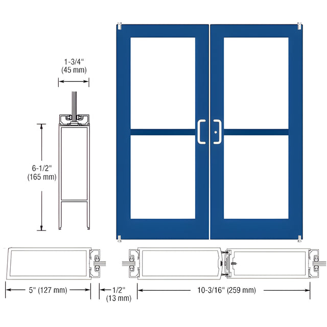 CRL-U.S. Aluminum Custom KYNAR® Paint Custom Pair Series 550 Wide Stile Offset Pivot Entrance Doors For Panics and Surface Mount Door Closers