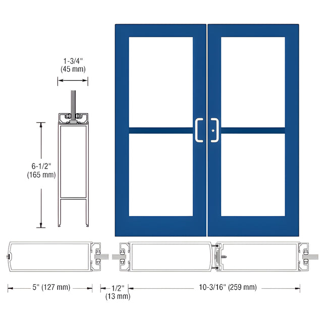 CRL-U.S. Aluminum Custom KYNAR® Paint Custom Pair Series 550 Wide Stile Center Pivot Entrance Doors With Panics for Overhead Concealed Door Closers