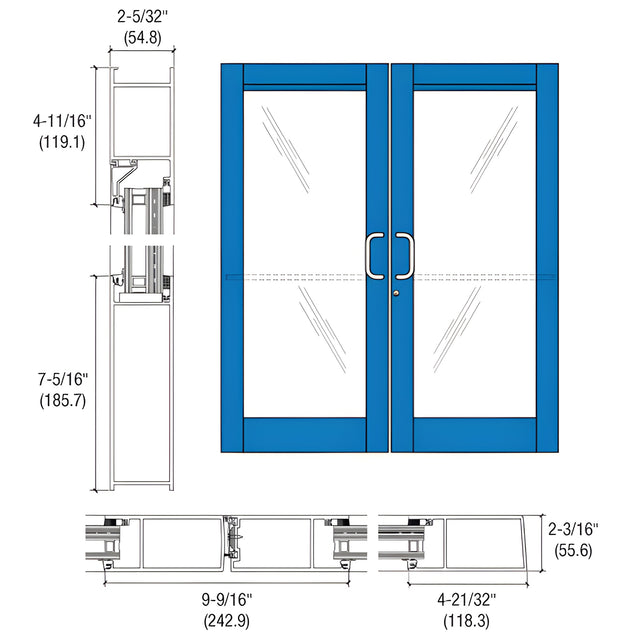 CRL-U.S. Aluminum Custom KYNAR® Paint Custom Pair Series 604 Blast Resistant Butt Hinge Entrance Doors with Panics for Surface Mount Door Closers