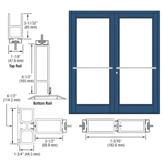 CRL-U.S. Aluminum Custom KYNAR® Paint Custom Pair Series 800 Durafront Medium Stile Center Pivot Entrance Doors for Overhead Concealed Door Closers