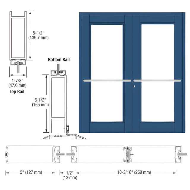 CRL-U.S. Aluminum Custom KYNAR® Paint Custom Pair Series 850 Durafront Wide Stile Center Pivot Entrance Doors for Overhead Concealed Door Closers