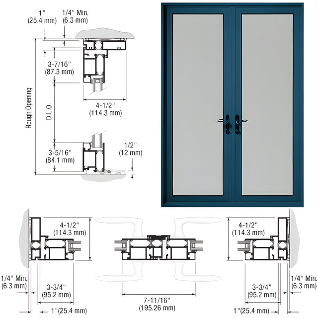 CRL-U.S. Aluminum Custom KYNAR® Paint Custom Pair Series 900 Butt Hinged Terrace Doors for Surface Mount Door Closers