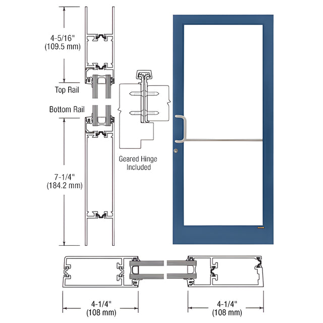 CRL-U.S. Aluminum Custom KYNAR® Paint Custom Single 36" x 84" Series 400T Medium Stile Gear Hinge Entrance Door