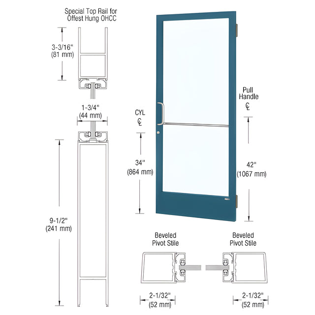 CRL-U.S. Aluminum Custom KYNAR® Paint Custom Single 36" x 84" Series 250 Narrow Stile Butt Hinge Entrance Door for OHCC