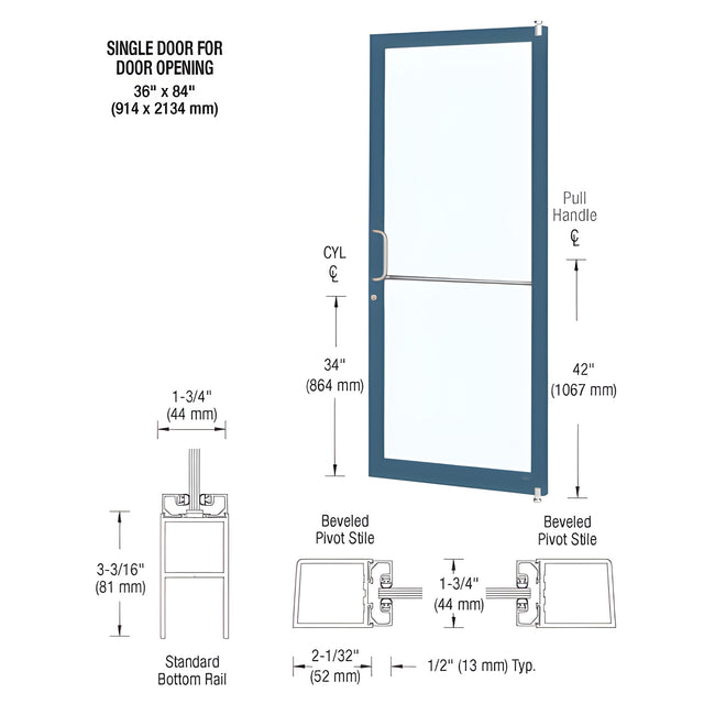 CRL-U.S. Aluminum Custom KYNAR® Paint Custom Single 36" x 84" Series 250 Narrow Stile Offset Pivot Entrance Door