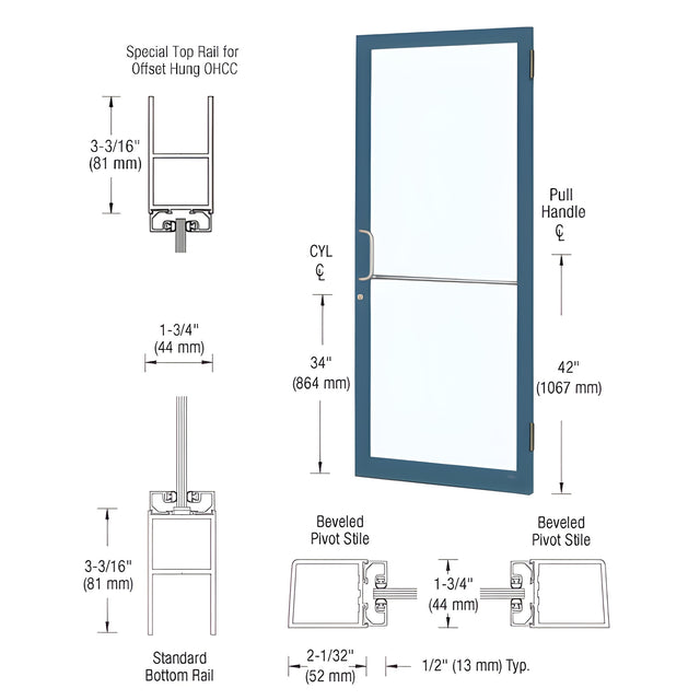 CRL-U.S. Aluminum Custom KYNAR® Paint Custom Single 36" x 84" Series 250 Narrow Stile Butt Hinge Entrance Door for OHCC