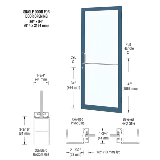 CRL-U.S. Aluminum Custom KYNAR® Paint Custom Single 36" x 84" Series 250 Narrow Stile Butt Hinge Entrance Door