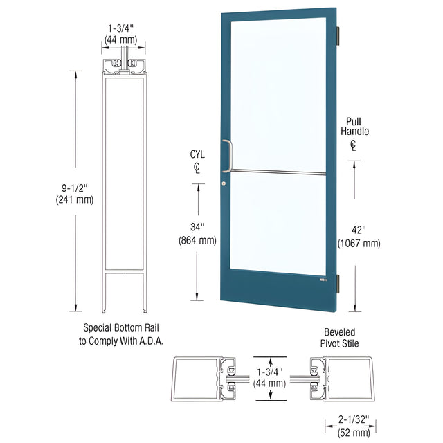CRL-U.S. Aluminum Custom KYNAR® Paint Custom Single 36" x 84" Series 250 Narrow Stile Butt Hinge Entrance Door