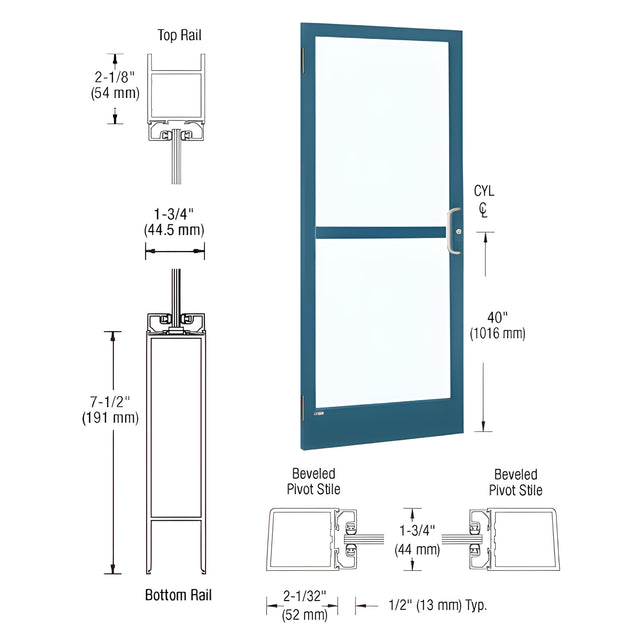 CRL-U.S. Aluminum Custom KYNAR® Paint Custom Single 36" x 84" Series 250 Narrow Stile Butt Hinge Entrance Door