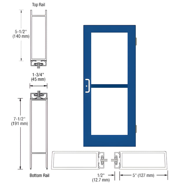CRL-U.S. Aluminum Custom KYNAR® Paint Custom Single 36" x 84" Series 550 Wide Stile Butt Hinge Entrance Door