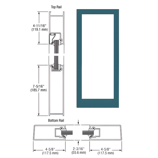 CRL-U.S. Aluminum Custom KYNAR® Paint Custom Single Blank Series 400 Medium Stile Offset Hung Entrance Door- No Prep