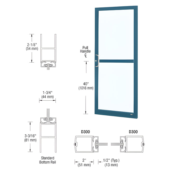 CRL-U.S. Aluminum Custom KYNAR® Paint Custom Single Series 250 Narrow Stile Center Pivot Entrance Door For Panic and Overhead Concealed Door Closer