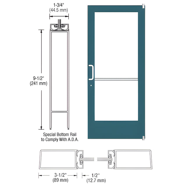 CRL-U.S. Aluminum Custom KYNAR® Paint Custom Single Series 400 Medium Stile Offset Pivot Entrance Door for Surface Mount Door Closer