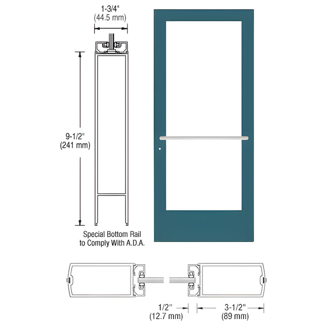 CRL-U.S. Aluminum Custom KYNAR® Paint Custom Single Series 400 Medium Stile Center Pivot Entrance Door for Overhead Concealed Door Closer