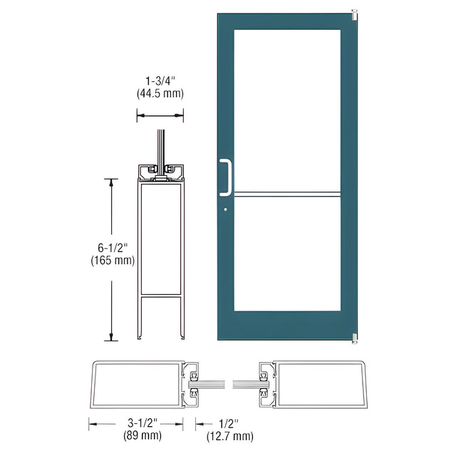CRL-U.S. Aluminum Custom KYNAR® Paint Custom Single Series 400 Medium Stile Offset Pivot Entrance Door for Surface Mount Door Closers