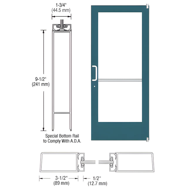 CRL-U.S. Aluminum Custom KYNAR® Paint Custom Single Series 400 Medium Stile Offset Pivot Entrance Door for Surface Mount Door Closer