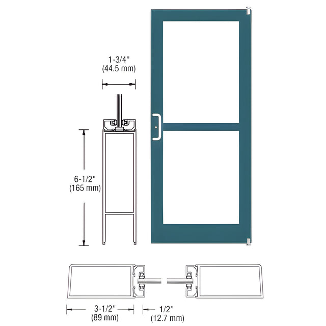 CRL-U.S. Aluminum Custom KYNAR® Paint Custom Single Series 400 Medium Stile Offset Pivot Entrance Door For Panic and Surface Mount Door Closer