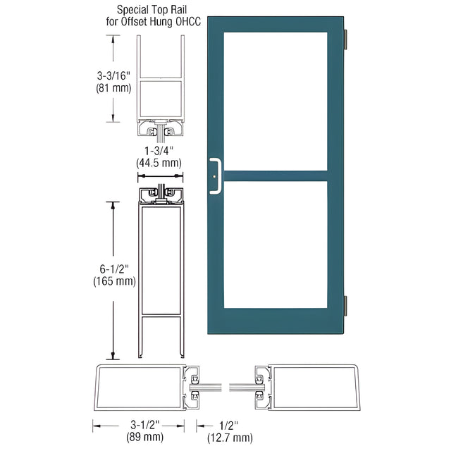 CRL-U.S. Aluminum Custom KYNAR® Paint Custom Single Series 400 Medium Stile Butt Hinged Entrance Door for Panic and Overhead Concealed Door Closer