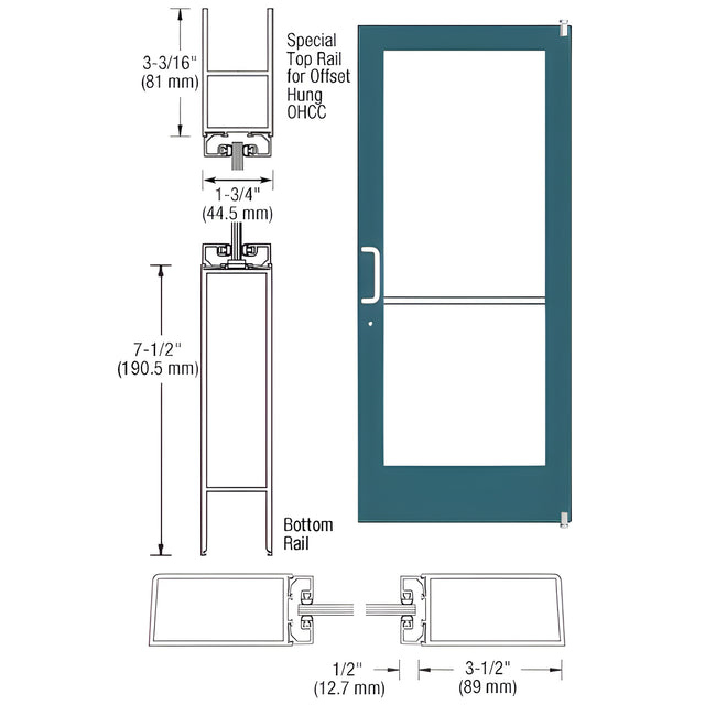 CRL-U.S. Aluminum Custom KYNAR® Paint Custom Single Series 400 Medium Stile Offset Pivot Entrance Door for Overhead Concealed Door Closer