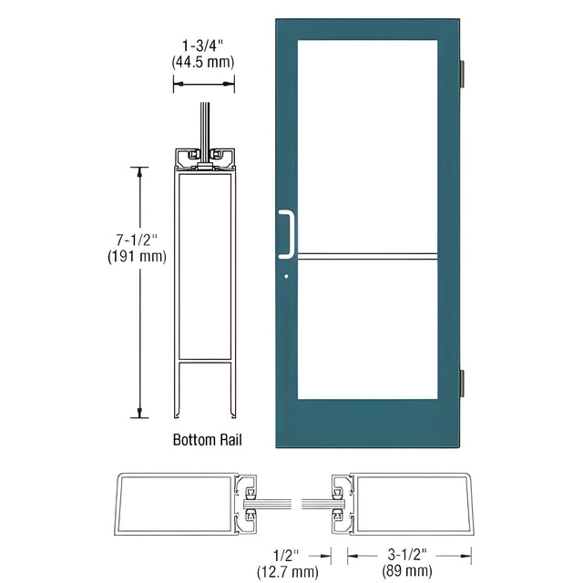 CRL-U.S. Aluminum Custom KYNAR® Paint Custom Single Series 400 Medium Stile Butt Hinged Entrance Door for Surface Mount Door Closer