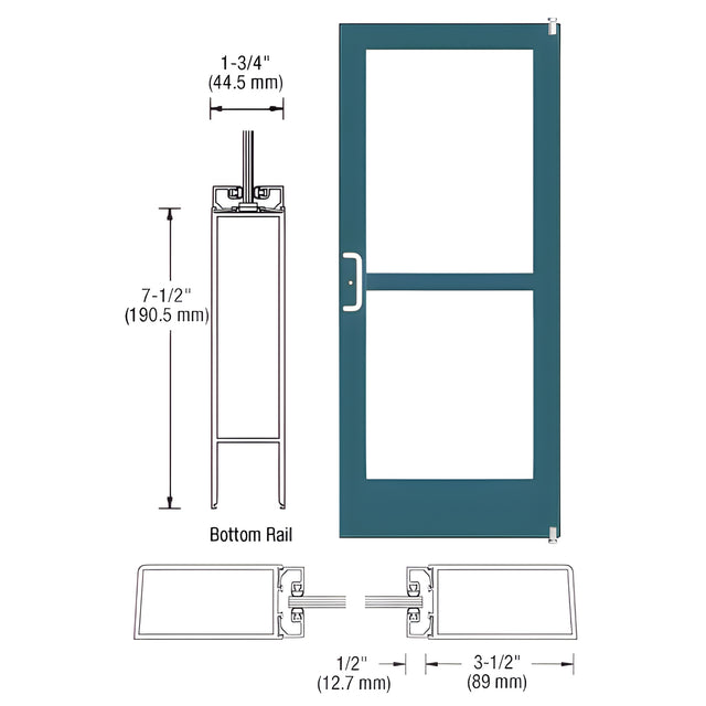 CRL-U.S. Aluminum Custom KYNAR® Paint Custom Single Series 400 Medium Stile Offset Pivot Entrance Door With Panic for Surface Mount Door Closer