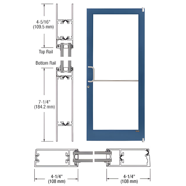 CRL-U.S. Aluminum Custom KYNAR® Paint Custom Single Series 400T Thermal Medium Stile Offset Pivot Entrance Door for Surface Mount Door Closer