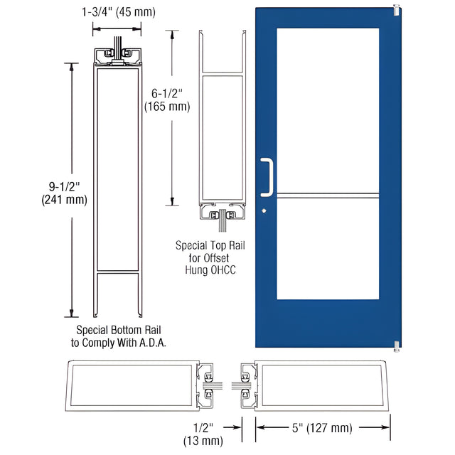 CRL-U.S. Aluminum Custom KYNAR® Paint Custom Single Series 550 Wide Stile Offset Pivot Entrance Door for Overhead Concealed Door Closer