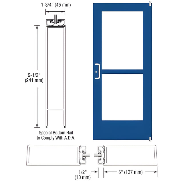 CRL-U.S. Aluminum Custom KYNAR® Paint Custom Single Series 550 Wide Stile Offset Pivot Entrance Door With Panic for Surface Mount Door Closer