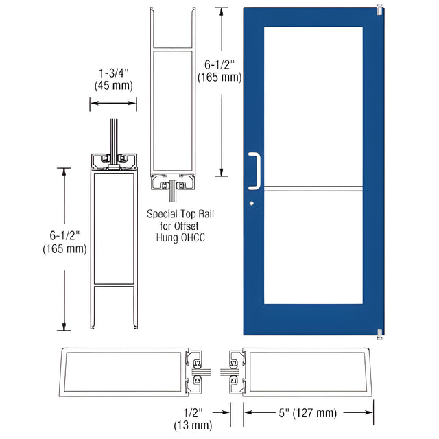 CRL-U.S. Aluminum Custom KYNAR® Paint Custom Single Series 550 Wide Stile Offset Pivot Entrance Door for Overhead Concealed Door Closer