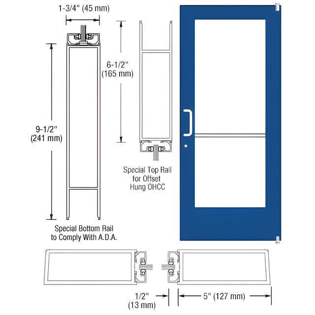 CRL-U.S. Aluminum Custom KYNAR® Paint Custom Single Series 550 Wide Stile Offset Pivot Entrance Door for Overhead Concealed Door Closer