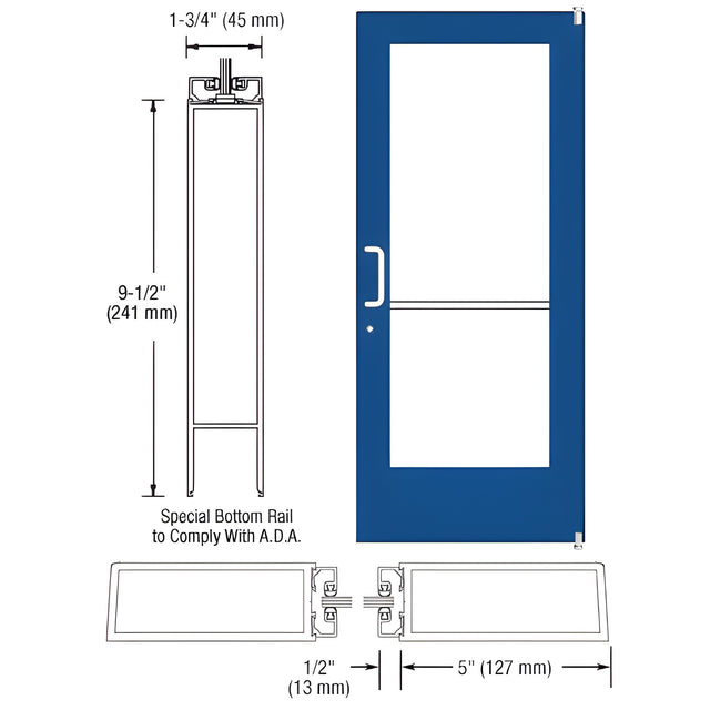 CRL-U.S. Aluminum Custom KYNAR® Paint Custom Single Series 550 Wide Stile Offset Pivot Entrance Door for Surface Mount Door Closer