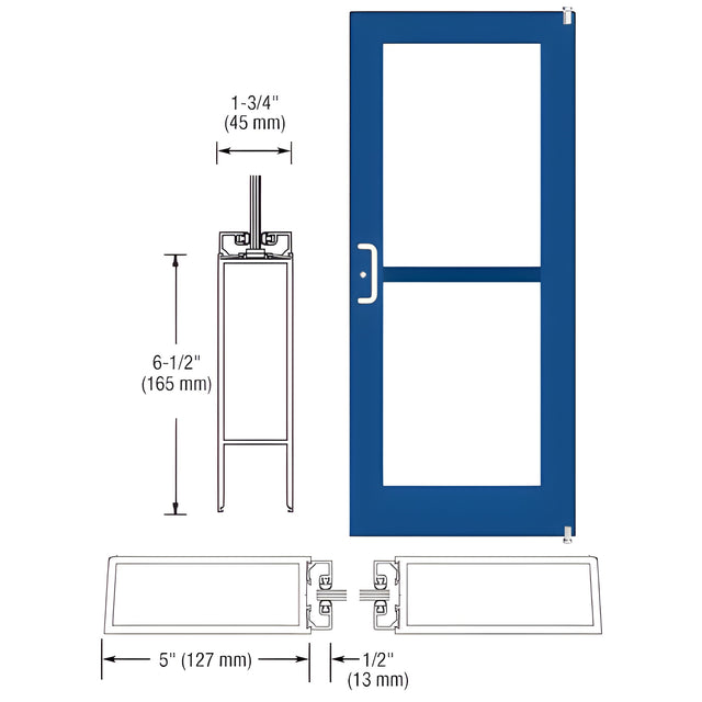 CRL-U.S. Aluminum Custom KYNAR® Paint Custom Single Series 550 Wide Stile Offset Pivot Entrance Door for Panic and Surface Mount Door Closer