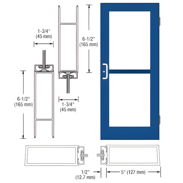 CRL-U.S. Aluminum Custom KYNAR® Paint Custom Single Series 550 Wide Stile Butt Hinged Entrance Door For Panic and Overhead Concealed Door Closer