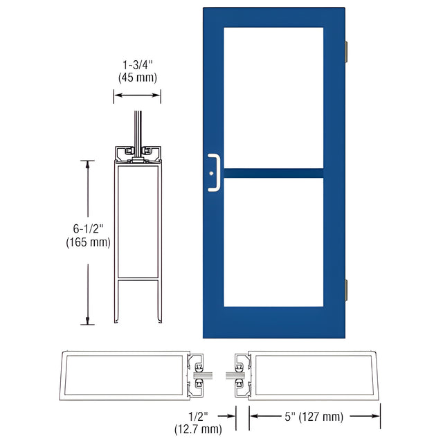 CRL-U.S. Aluminum Custom KYNAR® Paint Custom Single Series 550 Wide Stile Butt Hinged Entrance Door For Panics and Surface Mount Door Closers
